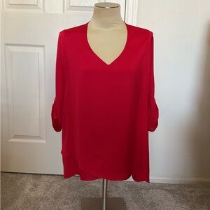 Renuar Red Popover V-Neck Blouse Red Size M